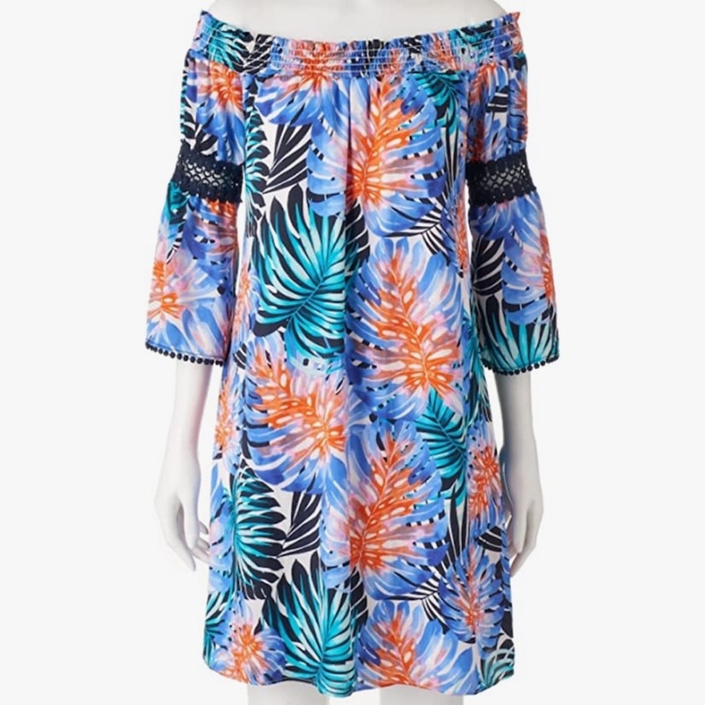 Jennifer Lopez Tropical off the shoulder Smocked Dress